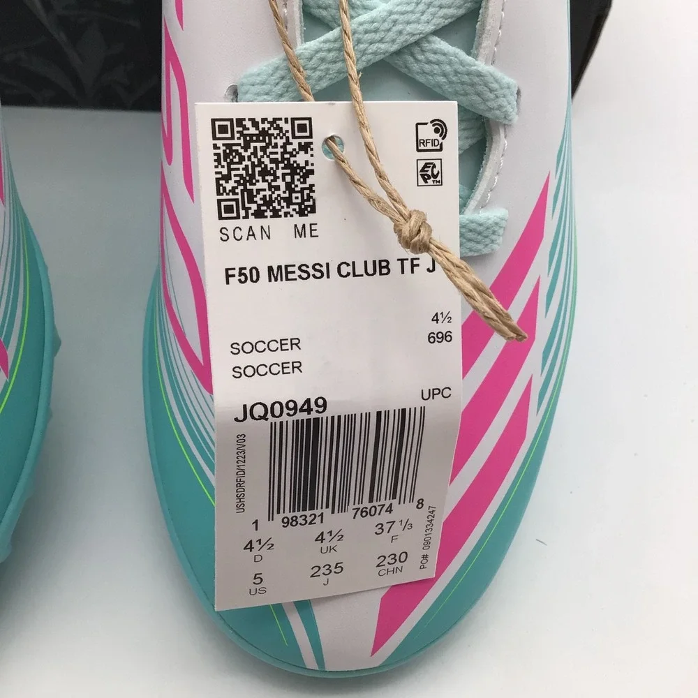 Adidas F50 Messi Club TF J Kids Soccer Shoes White Pink Aqua JQ0949 Size 5 Y NEW